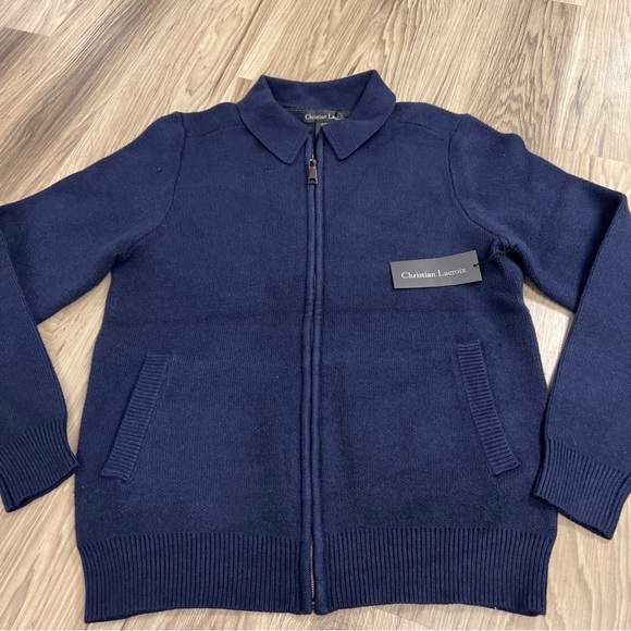 Christian Lacroix Other - Christian Lacroix Full Zip Collared Sweater Jackets Pockets Navy Men Medium NWT